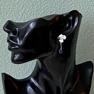 SALE Silver Amethyst Drop Flower Earrings